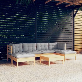 7-piece garden furniture set with gray pine wood cushions by , Garden sets - Ref: Foro24-3097084, Price: 479,09 €, Discount: %