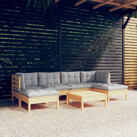 7-piece garden furniture set with gray pine wood cushions by , Garden sets - Ref: Foro24-3097084, Price: 481,43 €, Discount: %