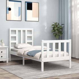 Single bed frame with white solid wood headboard by , Beds and slatted bases - Ref: Foro24-3191932, Price: 106,42 €, Discount: %