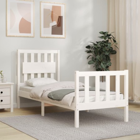 Single bed frame with white solid wood headboard by , Beds and slatted bases - Ref: Foro24-3192387, Price: 112,99 €, Discount: %