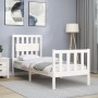 Single bed frame with white solid wood headboard by , Beds and slatted bases - Ref: Foro24-3192387, Price: 112,99 €, Discount: %