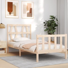 Bed frame with solid wood headboard 100x200 cm by , Beds and slatted bases - Ref: Foro24-3192481, Price: 118,45 €, Discount: %