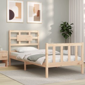 Bed frame with solid wood headboard 100x200 cm by , Beds and slatted bases - Ref: Foro24-3192546, Price: 120,99 €, Discount: %