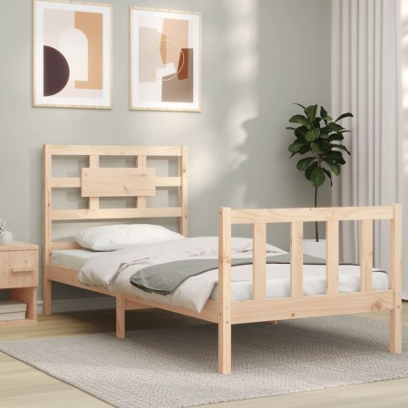 Estructura de cama con cabecero madera maciza 100x200 cm de , Camas y somieres - Ref: Foro24-3192546, Precio: 120,99 €, Descu...