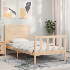 Single bed frame with solid wood headboard by , Beds and slatted bases - Ref: Foro24-3192711, Price: 116,99 €, Discount: %