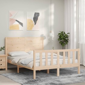 Double bed frame with solid wood headboard by , Beds and slatted bases - Ref: Foro24-3192726, Price: 178,99 €, Discount: %