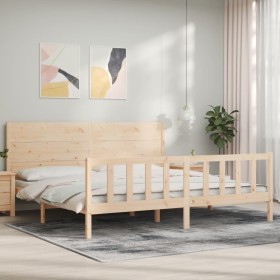 Double bed frame with solid wood headboard by , Beds and slatted bases - Ref: Foro24-3192766, Price: 199,99 €, Discount: %