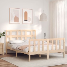 Double bed frame with solid wood headboard by , Beds and slatted bases - Ref: Foro24-3192986, Price: 152,99 €, Discount: %