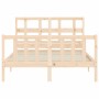 Double bed frame with solid wood headboard by , Beds and slatted bases - Ref: Foro24-3192986, Price: 152,99 €, Discount: %