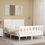 Double bed frame with white solid wood headboard by , Beds and slatted bases - Ref: Foro24-3193182, Price: 219,63 €, Discount: %