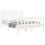 Double bed frame with white solid wood headboard by , Beds and slatted bases - Ref: Foro24-3193182, Price: 219,63 €, Discount: %