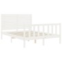 Double bed frame with white solid wood headboard by , Beds and slatted bases - Ref: Foro24-3193182, Price: 219,63 €, Discount: %