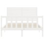 Double bed frame with white solid wood headboard by , Beds and slatted bases - Ref: Foro24-3193182, Price: 219,63 €, Discount: %