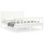 Double bed frame with white solid wood headboard by , Beds and slatted bases - Ref: Foro24-3193212, Price: 189,40 €, Discount: %