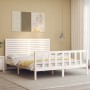 Double bed frame with white solid wood headboard by , Beds and slatted bases - Ref: Foro24-3193212, Price: 189,40 €, Discount: %