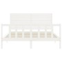 Double bed frame with white solid wood headboard by , Beds and slatted bases - Ref: Foro24-3193212, Price: 189,40 €, Discount: %