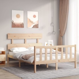 Double bed frame with solid wood headboard by , Beds and slatted bases - Ref: Foro24-3193246, Price: 135,99 €, Discount: %