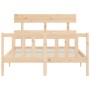 Double bed frame with solid wood headboard by , Beds and slatted bases - Ref: Foro24-3193246, Price: 148,24 €, Discount: %