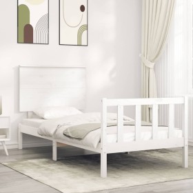 Estructura de cama individual con cabecero madera maciza blanco de , Camas y somieres - Ref: Foro24-3193362, Precio: 103,50 €...