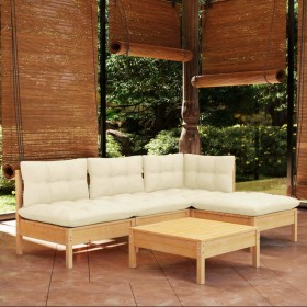 Muebles de jardín 5 piezas cojines madera de pino crema de , Conjuntos de jardín - Ref: Foro24-3096304, Precio: 401,68 €, Des...