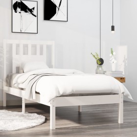 White single solid wood bed frame 75x190 cm by , Beds and slatted bases - Ref: Foro24-3104024, Price: 82,99 €, Discount: %