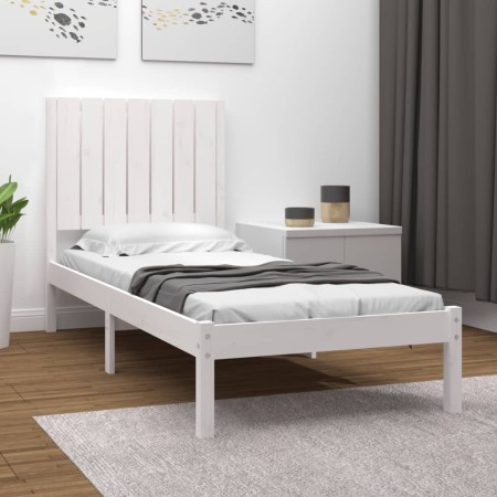 White single solid wood bed frame 75x190 cm by , Beds and slatted bases - Ref: Foro24-3104374, Price: 108,30 €, Discount: %