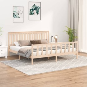 Bed frame with solid pine wood headboard 180x200cm by , Beds and slatted bases - Ref: Foro24-3188221, Price: 179,99 €, Discou...