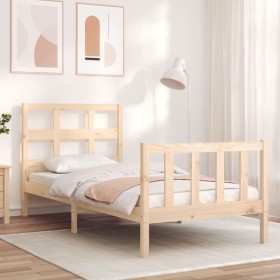 Single bed frame with solid wood headboard by , Beds and slatted bases - Ref: Foro24-3192971, Price: 82,43 €, Discount: %