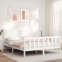 Double bed frame with white solid wood headboard by , Beds and slatted bases - Ref: Foro24-3192952, Price: 176,19 €, Discount: %