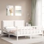 Double bed frame with white solid wood headboard by , Beds and slatted bases - Ref: Foro24-3192952, Price: 176,19 €, Discount: %