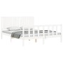 Double bed frame with white solid wood headboard by , Beds and slatted bases - Ref: Foro24-3192952, Price: 176,19 €, Discount: %