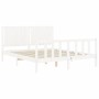 Double bed frame with white solid wood headboard by , Beds and slatted bases - Ref: Foro24-3192952, Price: 176,19 €, Discount: %