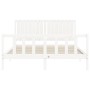 Double bed frame with white solid wood headboard by , Beds and slatted bases - Ref: Foro24-3192952, Price: 176,19 €, Discount: %