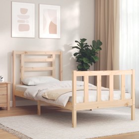 Single bed frame with solid wood headboard by , Beds and slatted bases - Ref: Foro24-3192841, Price: 87,99 €, Discount: %