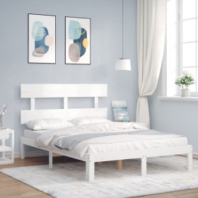 Double bed frame with white solid wood headboard by , Beds and slatted bases - Ref: Foro24-3193502, Price: 124,99 €, Discount: %