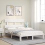 Estructura cama de matrimonio con cabecero madera maciza blanco de , Camas y somieres - Ref: Foro24-3193502, Precio: 124,96 €...