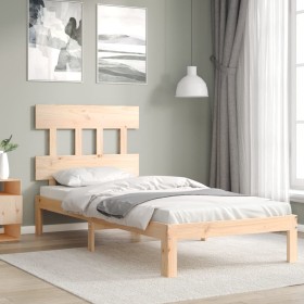 Bed frame with solid wood headboard by , Beds and slatted bases - Ref: Foro24-3193561, Price: 86,67 €, Discount: %