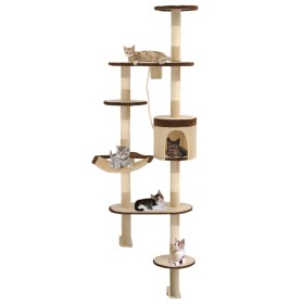 Rascador de gato de pared postes de sisal 194 cm beige y marrón de vidaXL, Mobiliario para gatos - Ref: Foro24-170589, Precio...