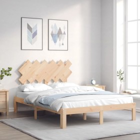 Double bed frame with solid wood headboard by , Beds and slatted bases - Ref: Foro24-3193701, Price: 124,99 €, Discount: %