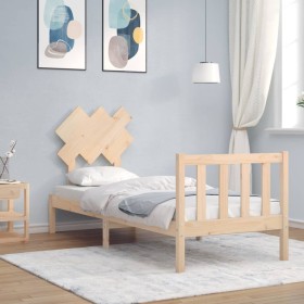 Single bed frame with solid wood headboard by , Beds and slatted bases - Ref: Foro24-3193426, Price: 80,99 €, Discount: %