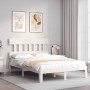 White solid wood bed frame with headboard 140x190 cm by , Beds and slatted bases - Ref: Foro24-3193577, Price: 135,02 €, Disc...