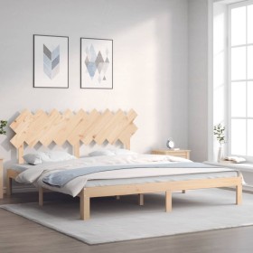 Double bed frame with solid wood headboard by , Beds and slatted bases - Ref: Foro24-3193741, Price: 134,62 €, Discount: %