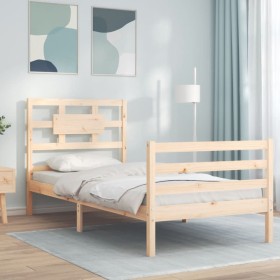 Single bed frame with solid wood headboard by , Beds and slatted bases - Ref: Foro24-3194401, Price: 100,99 €, Discount: %