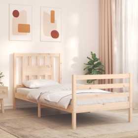 Single bed frame with solid wood headboard by , Beds and slatted bases - Ref: Foro24-3194531, Price: 92,42 €, Discount: %