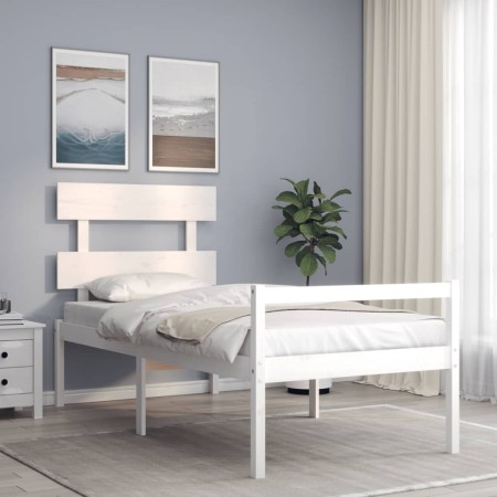 Cama para personas mayores con cabecero madera maciza blanco de , Camas y somieres - Ref: Foro24-3195317, Precio: 125,99 €, D...