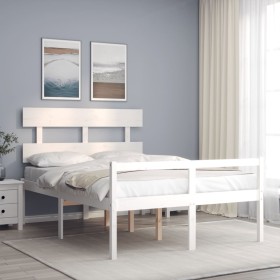 Cama para personas mayores con cabecero madera maciza blanco de , Camas y somieres - Ref: Foro24-3195322, Precio: 153,99 €, D...