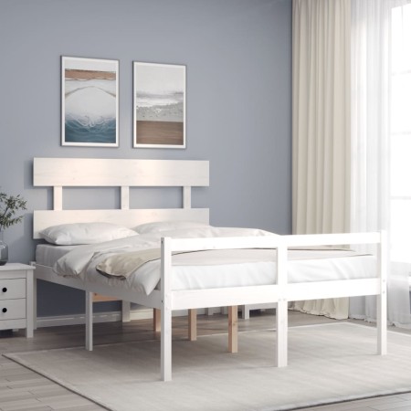 Cama para personas mayores con cabecero madera maciza blanco de , Camas y somieres - Ref: Foro24-3195322, Precio: 162,59 €, D...