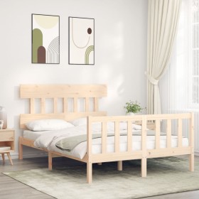 Bed frame with solid wood headboard 140x200 cm by , Beds and slatted bases - Ref: Foro24-3193336, Price: 117,99 €, Discount: %