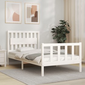 White solid wood bed frame with headboard 100x200 cm by , Beds and slatted bases - Ref: Foro24-3192417, Price: 140,84 €, Disc...