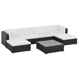 7-teiliges Gartenmöbel-Set und Kissen Kunstrattan schwarz von vidaXL, Gartensets - Ref: Foro24-44596, Preis: 553,99 €, Rabatt: %